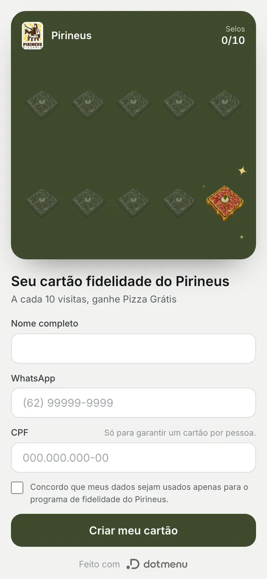 Cartão fidelidade