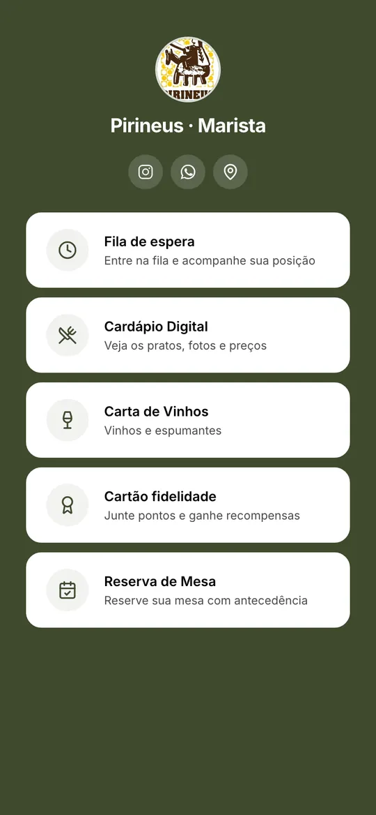 Página do restaurante